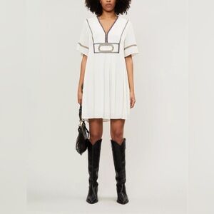 BA&SH Tali Contrast-Stitching Crepe Mini Dress XS